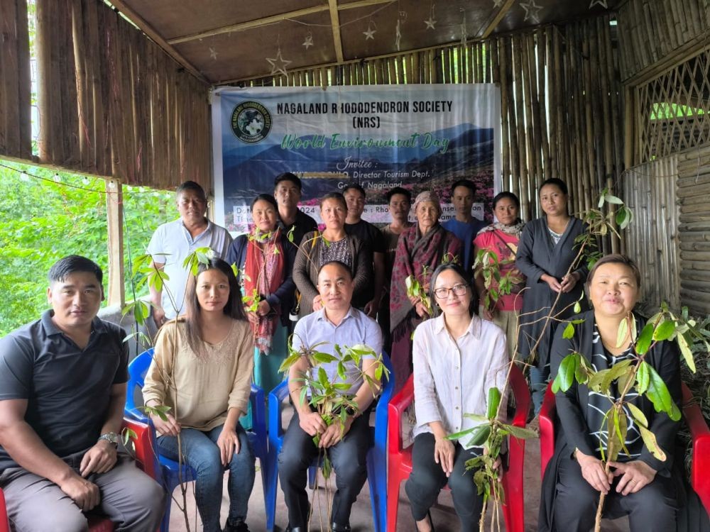 Members of Nagaland Rhododendron society undertook Rhododendron tree plantation drive at Jakhama on June 5. (Morung Photo)